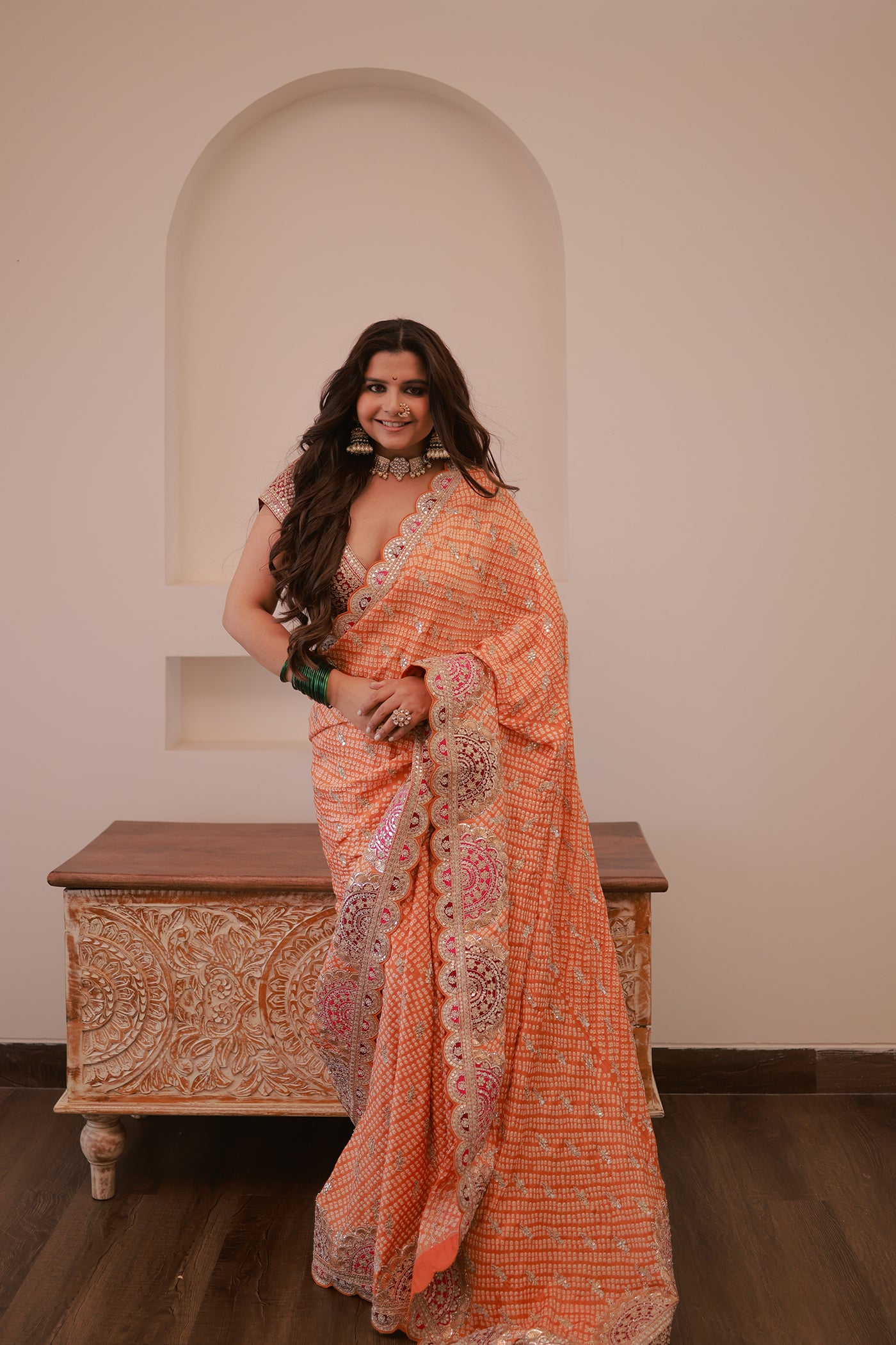 Orange Gajji Silk Bandhani Saree Set