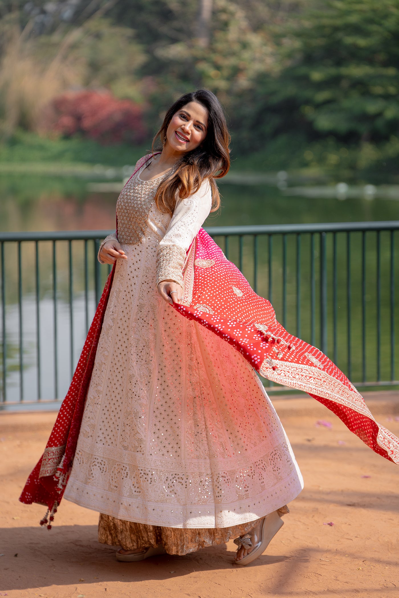 Ivory Georgette Lucknowi Anarkali Set