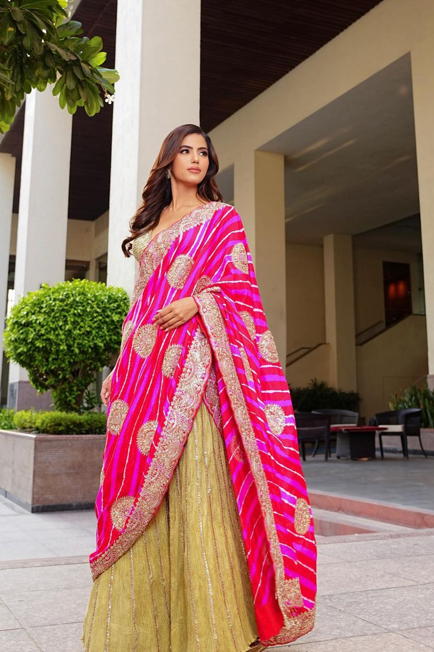 Olive green Embroidered Lehenga Set