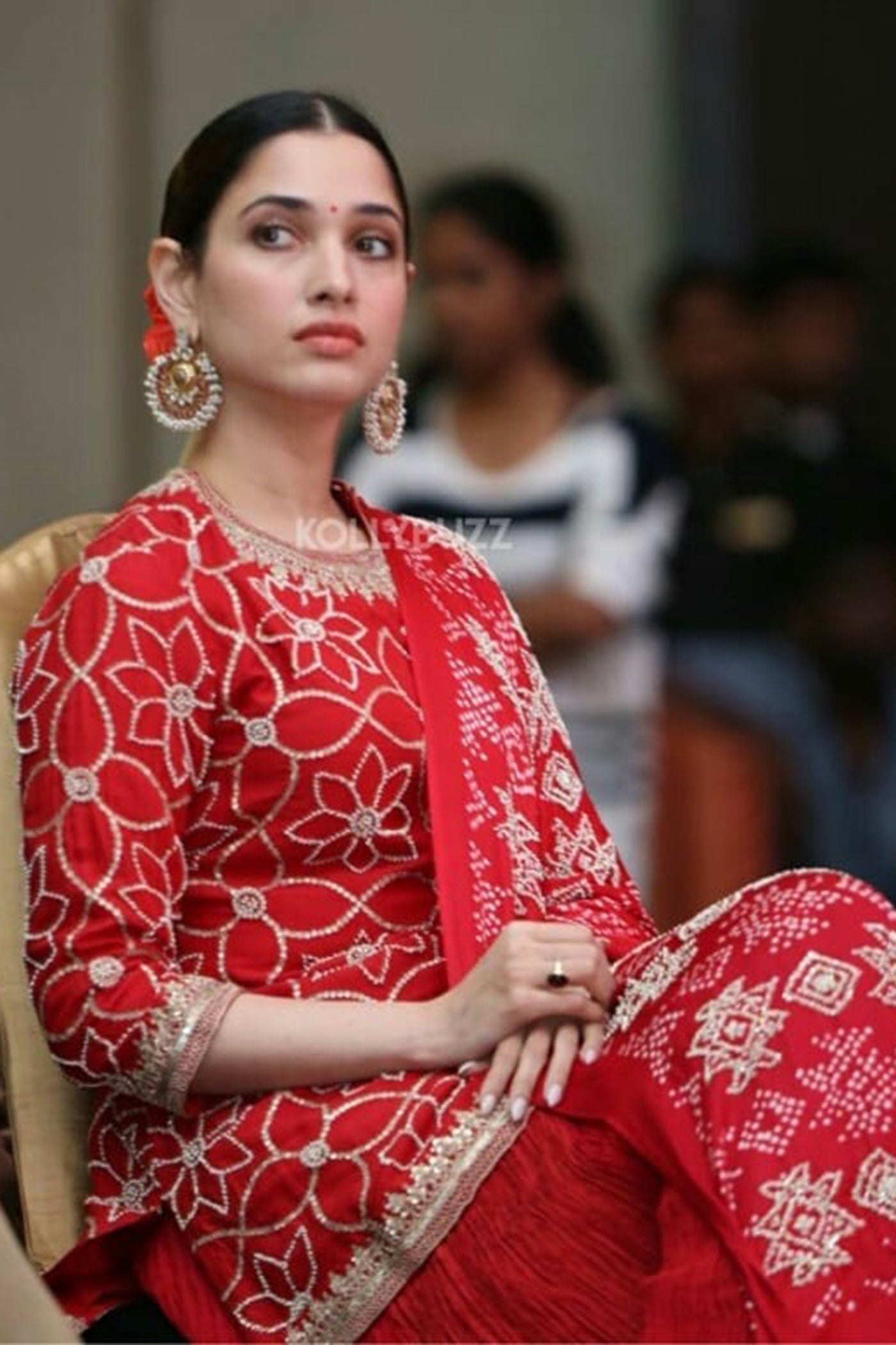 Red Silk Crushed Sharara Set