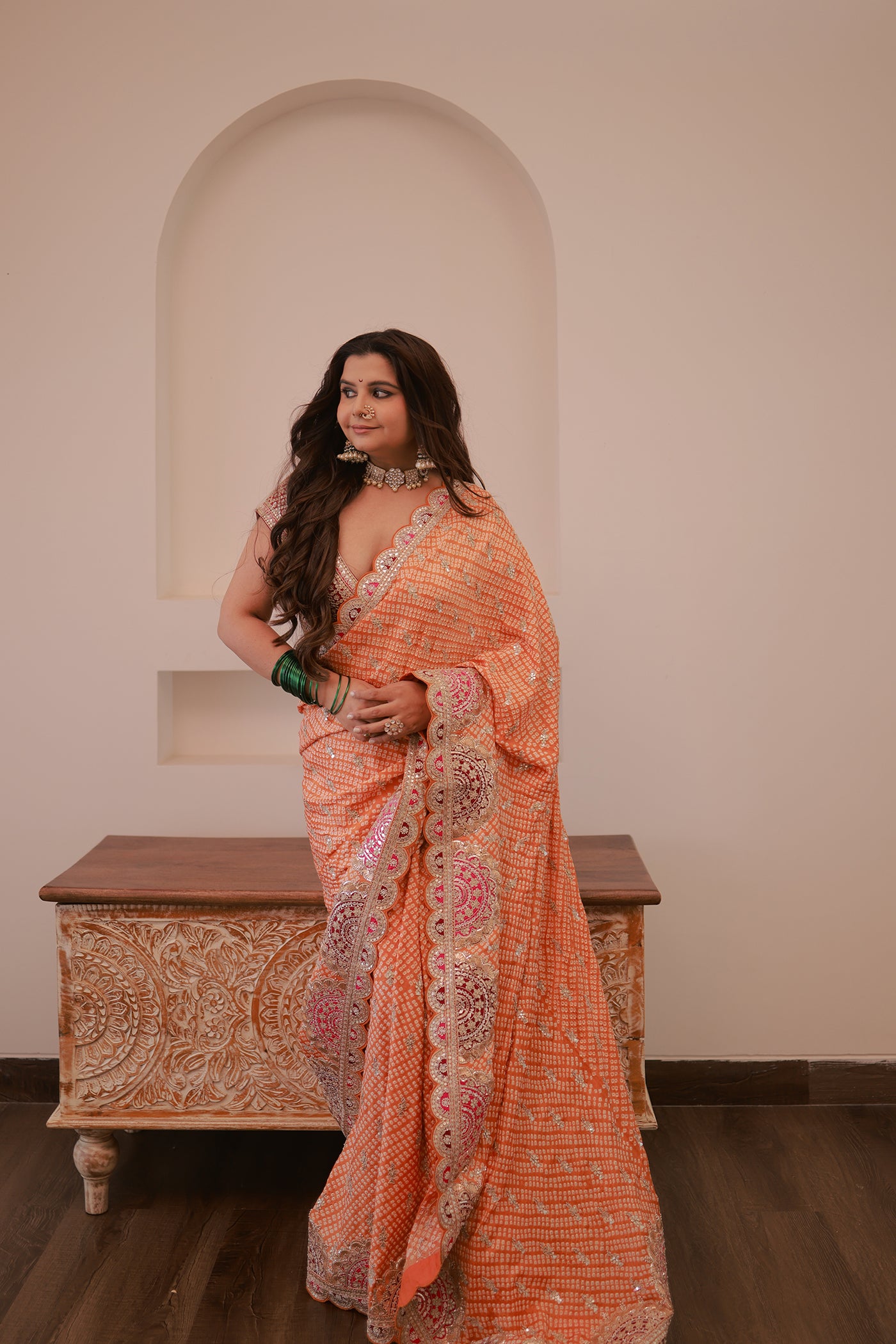 Orange Gajji Silk Bandhani Saree Set