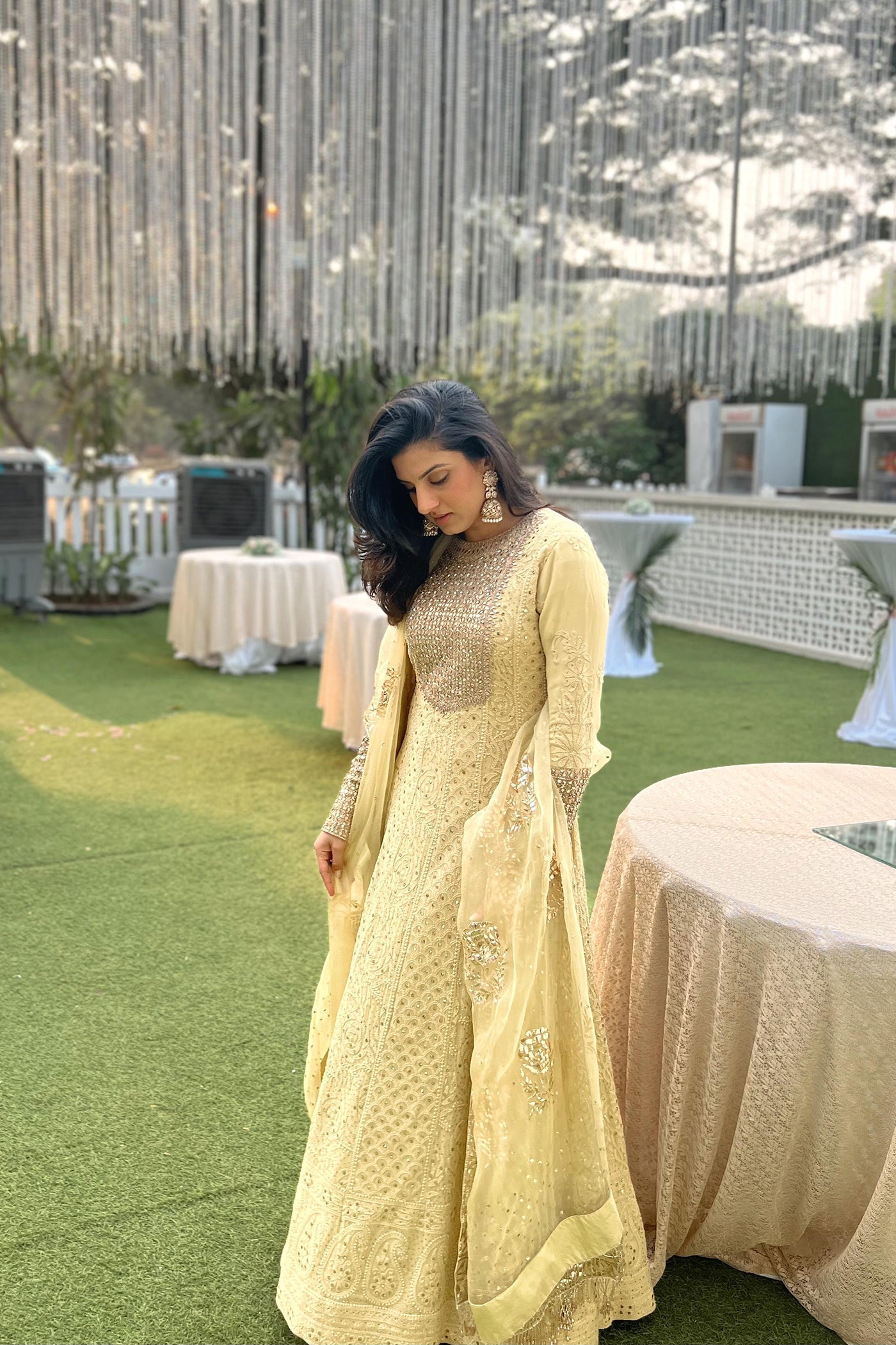 Pista Green Georgette Lucknowi Anarkali Set