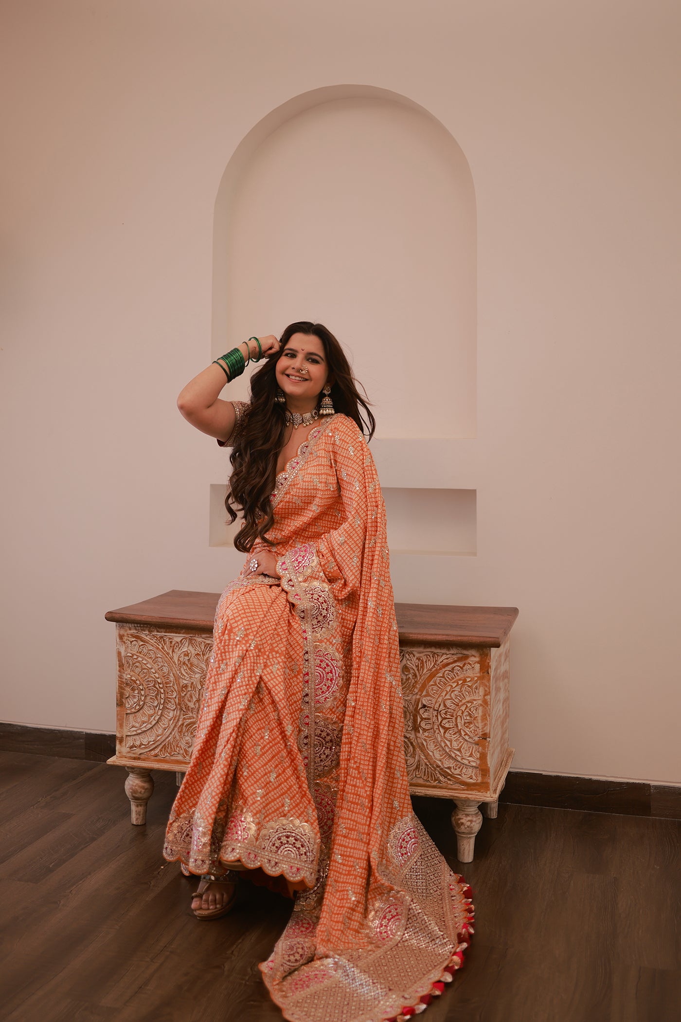 Orange Gajji Silk Bandhani Saree Set