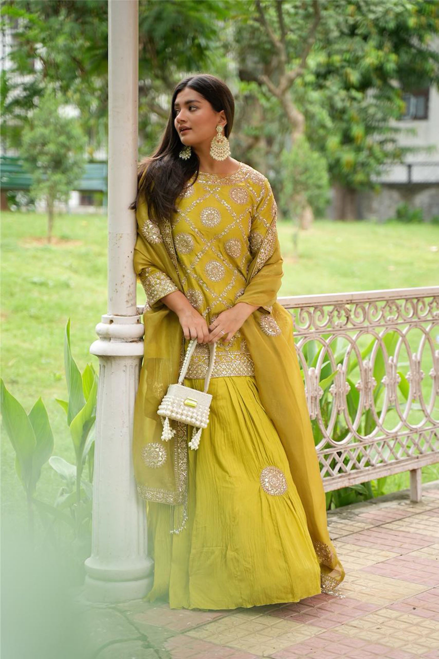 Green Crushed Sharara Set