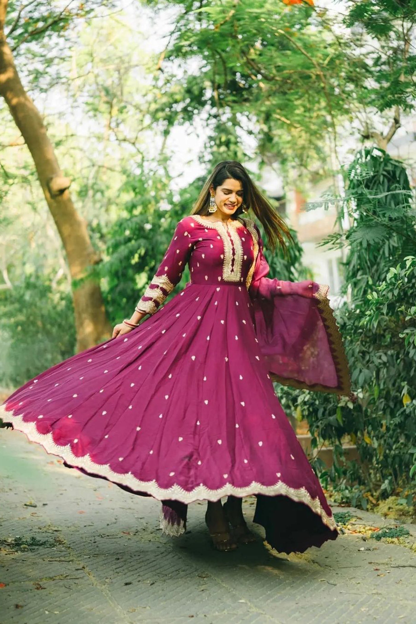 Purple Dupion Silk Anarkali Set