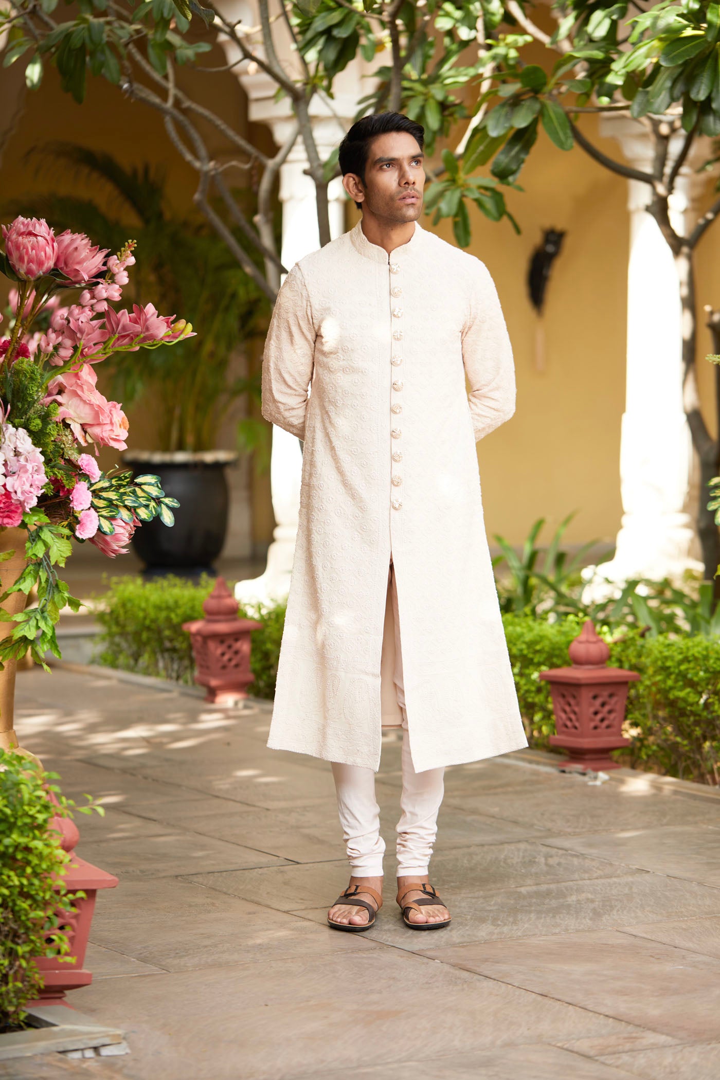 Ivory chikankari Bandhgala Kurta Set