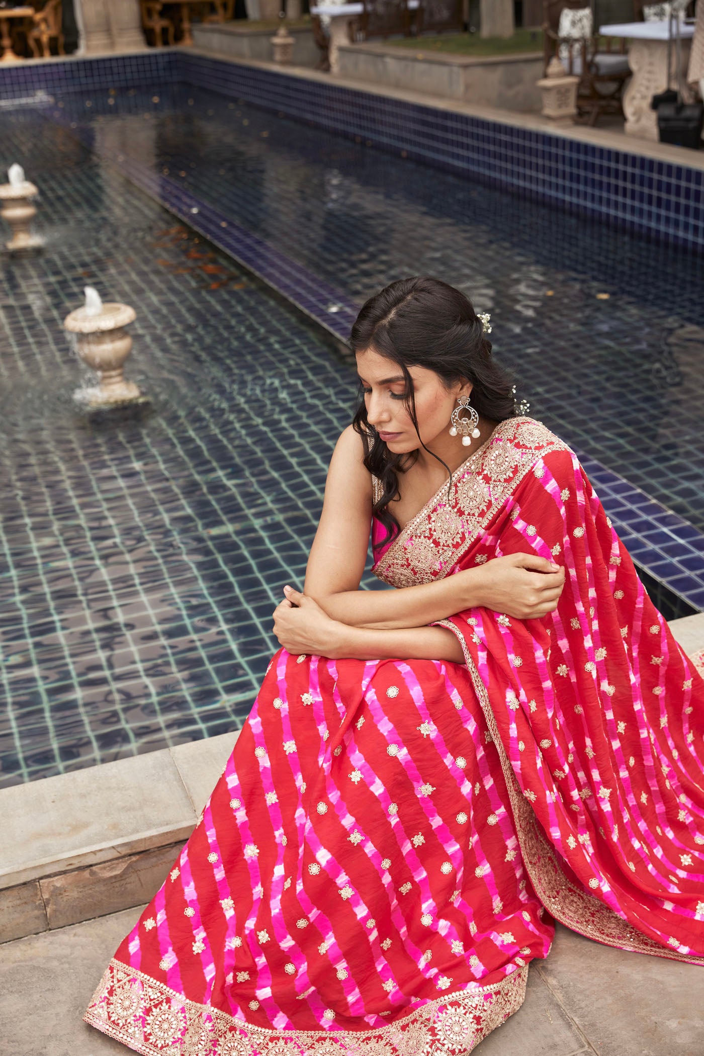 Red- Pink Mothra Saree set