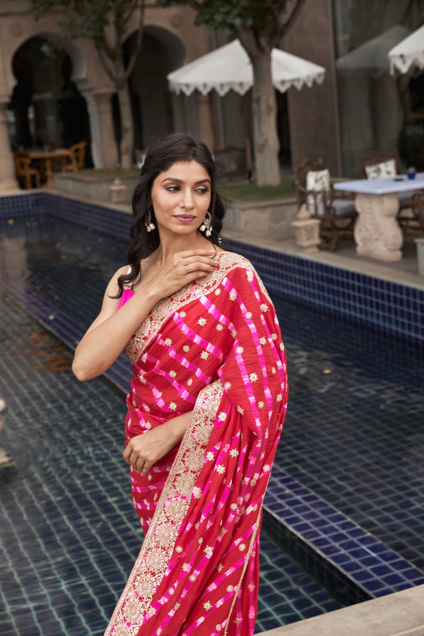 Red- Pink Mothra Saree set