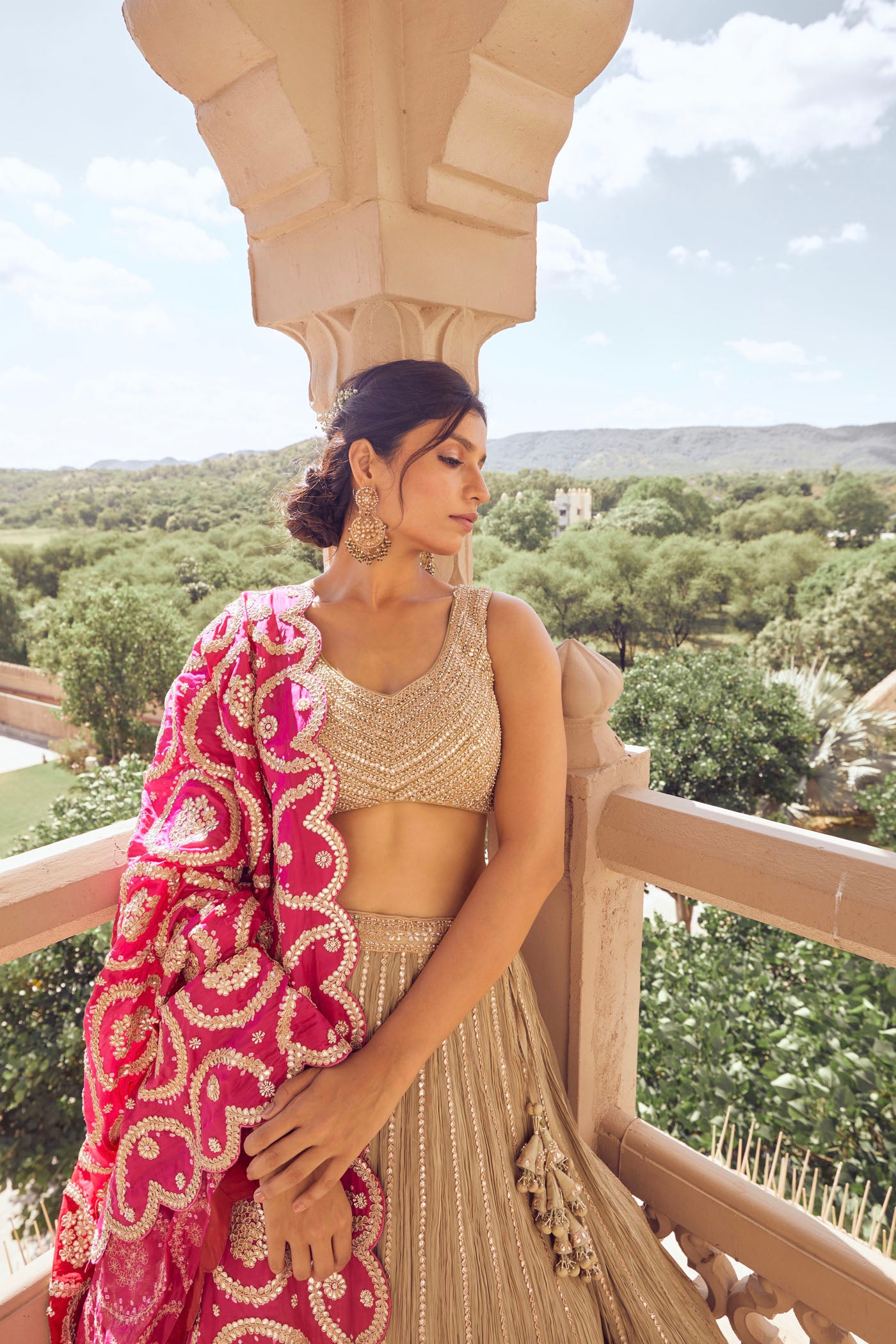 Green Crushed Silk Lehenga Set