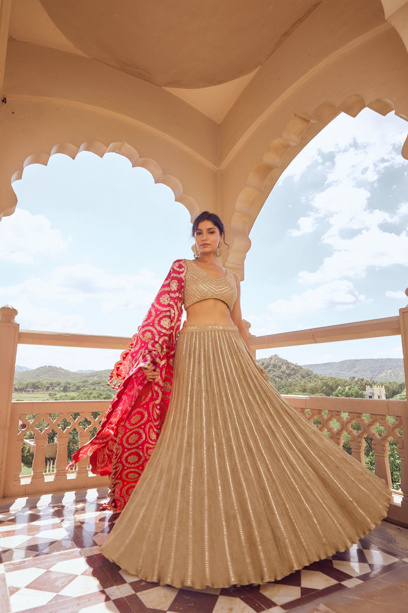 Green Crushed Silk Lehenga Set