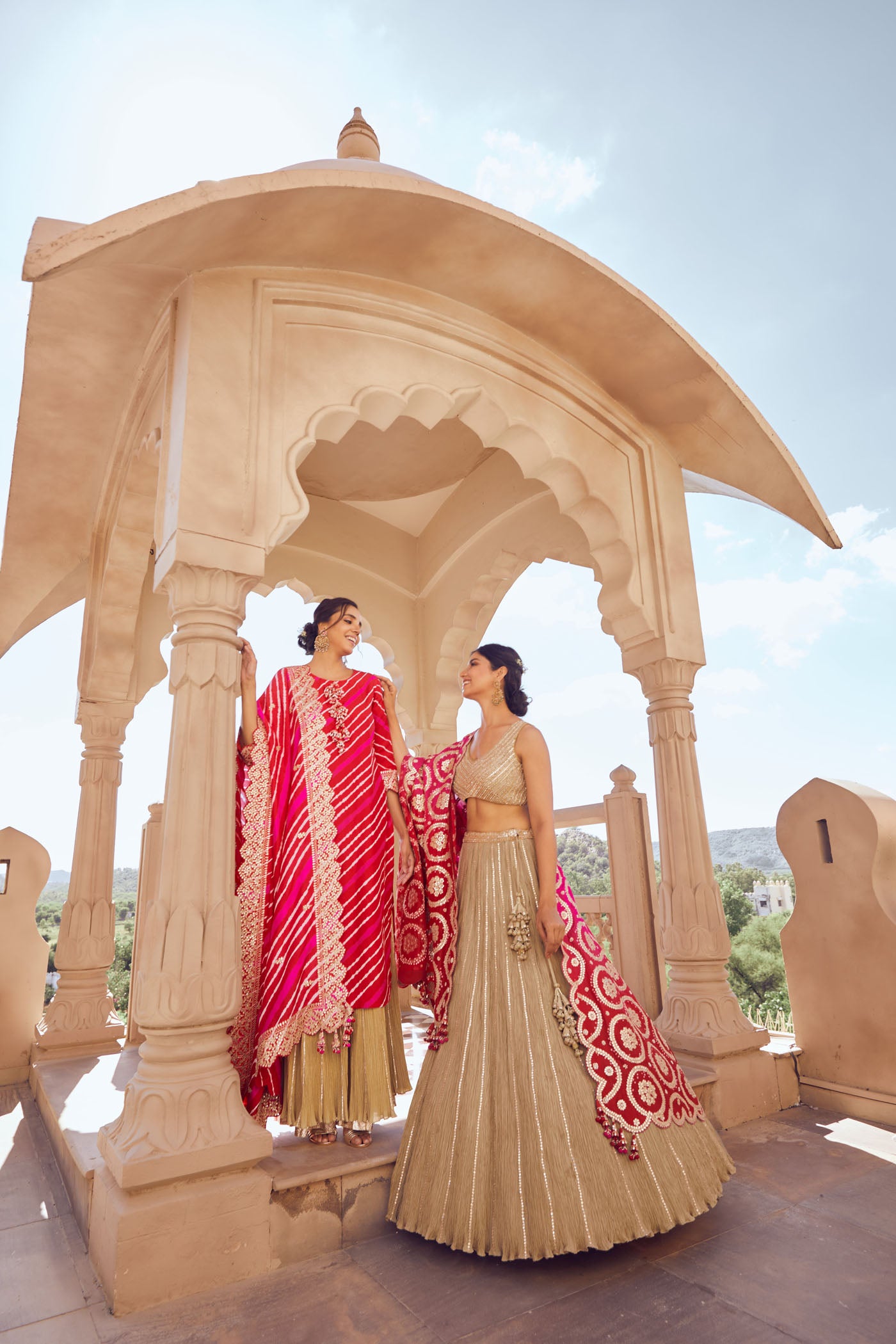 Red pink leheriya kurta set