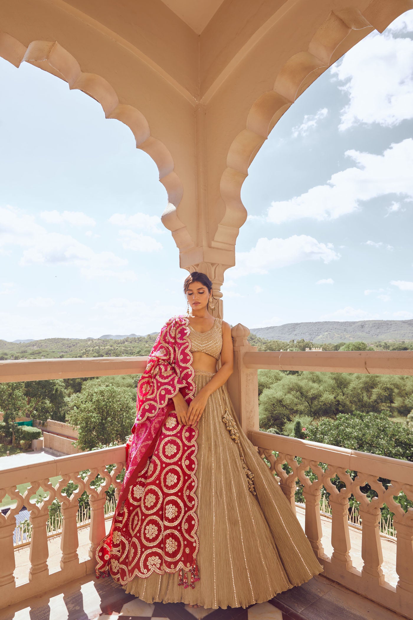 Green Crushed Silk Lehenga Set