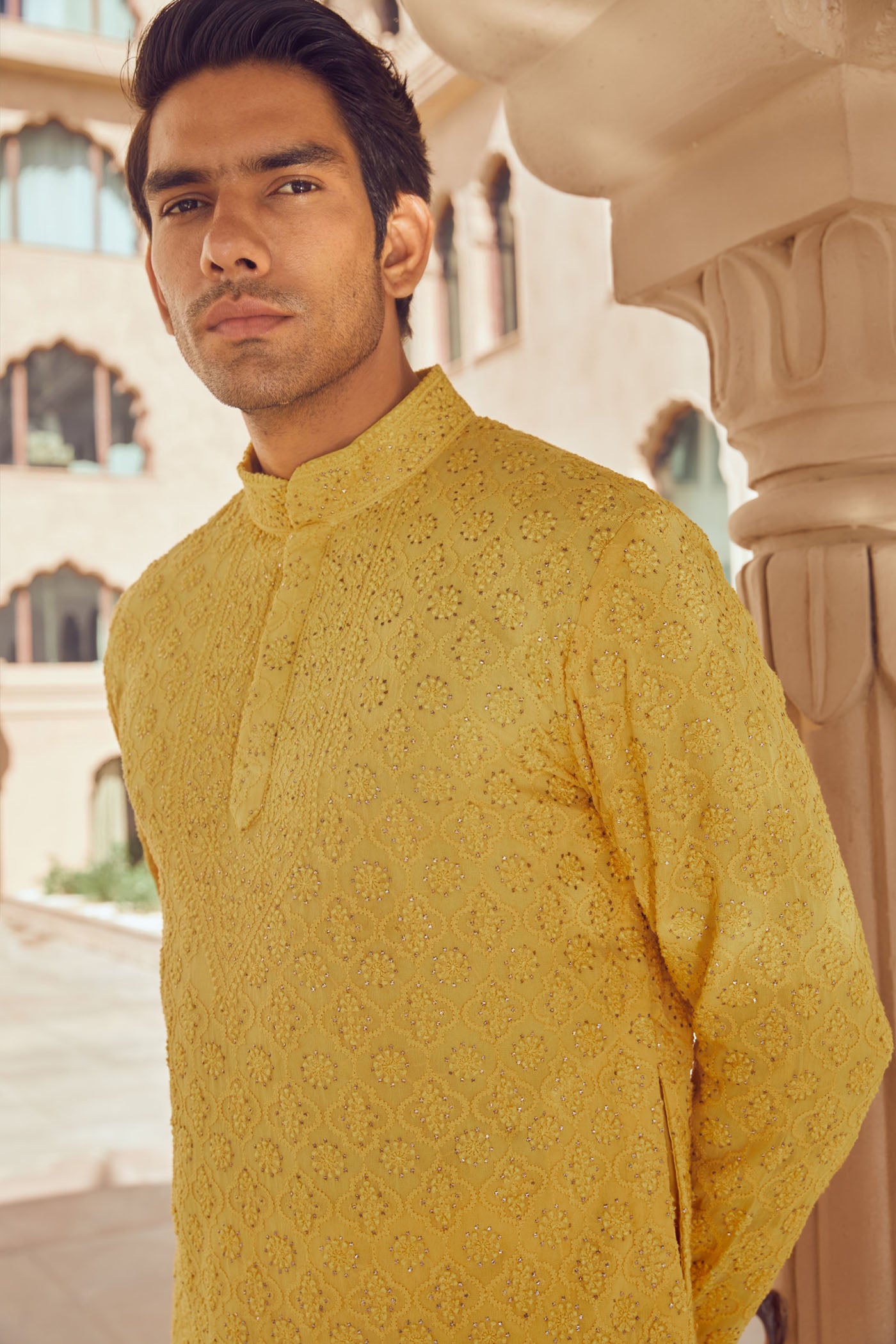 Mustard Chikankari Kurta Set