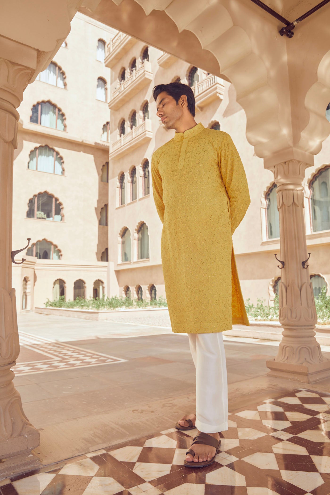 Mustard Chikankari Kurta Set