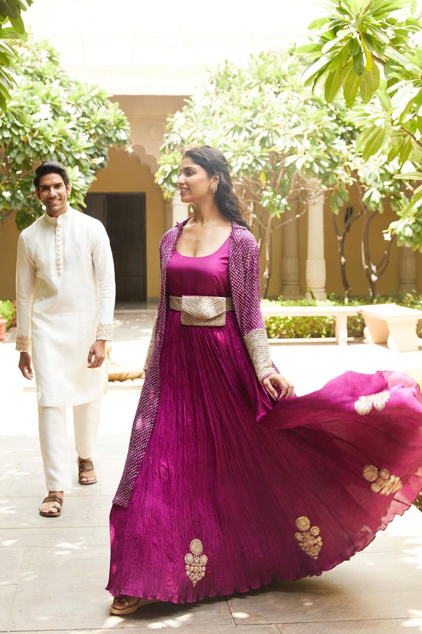 purple Crushed Silk Bandhani Jacket Set