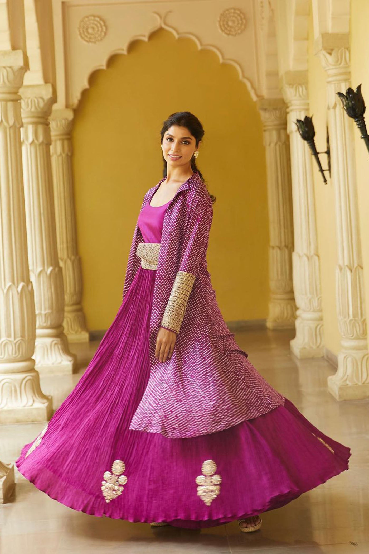 purple Crushed Silk Bandhani Jacket Set