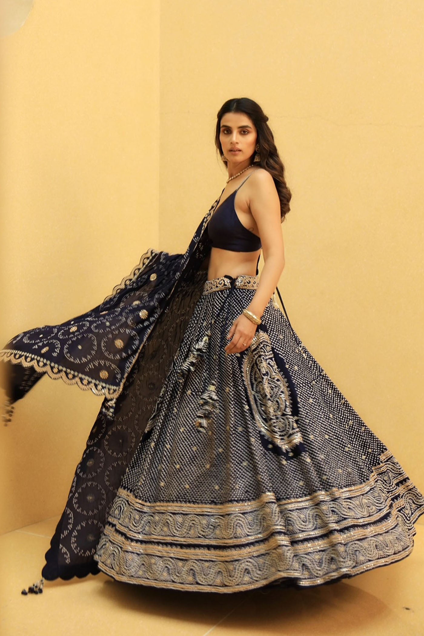 NAVY BLUE BANDHANI LEHENGA SET