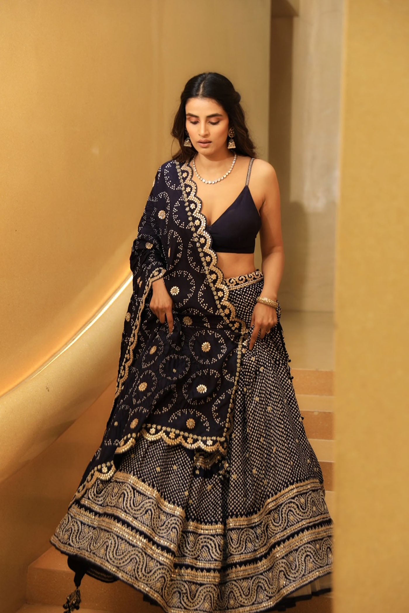 NAVY BLUE BANDHANI LEHENGA SET