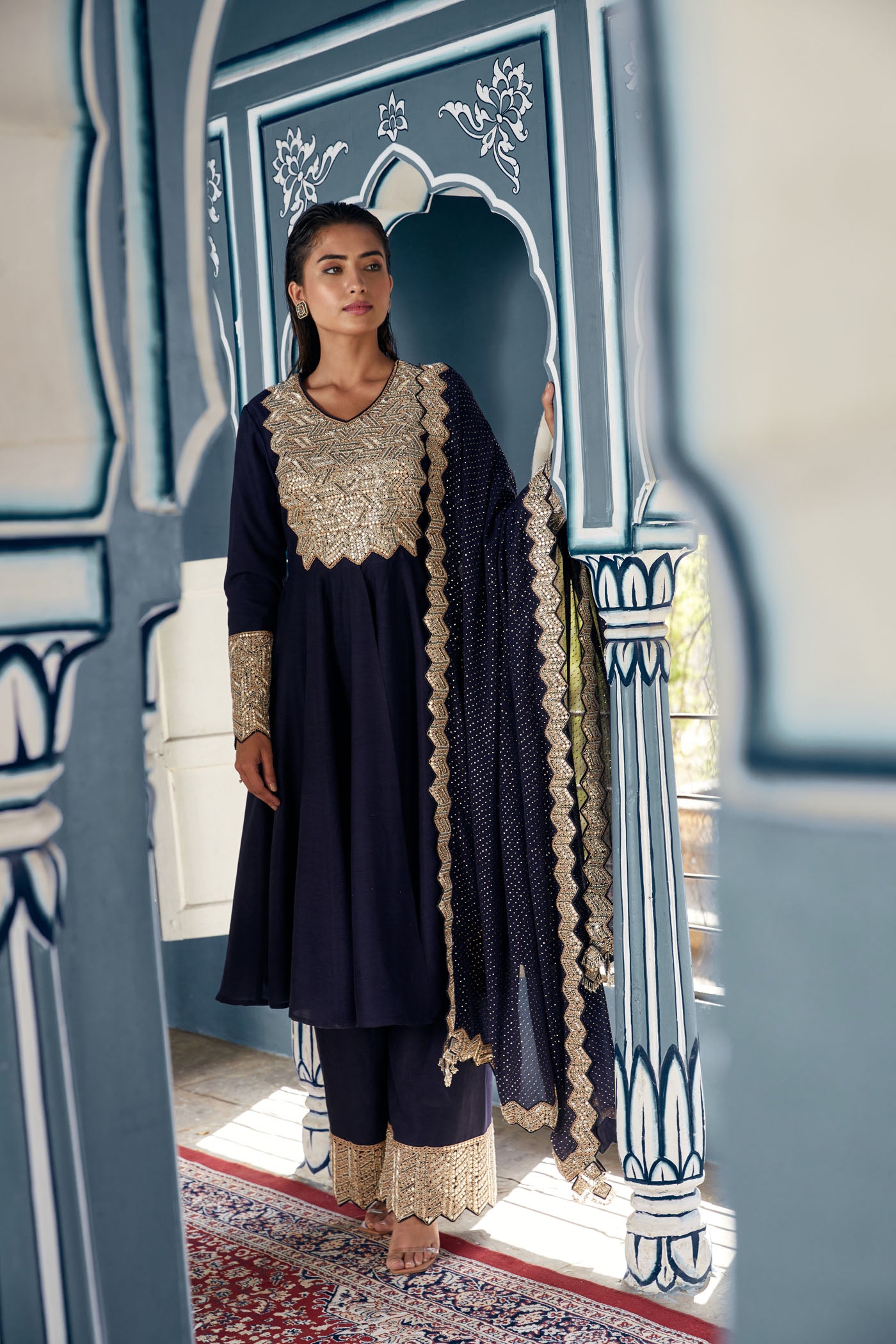 Navy blue anarkali set