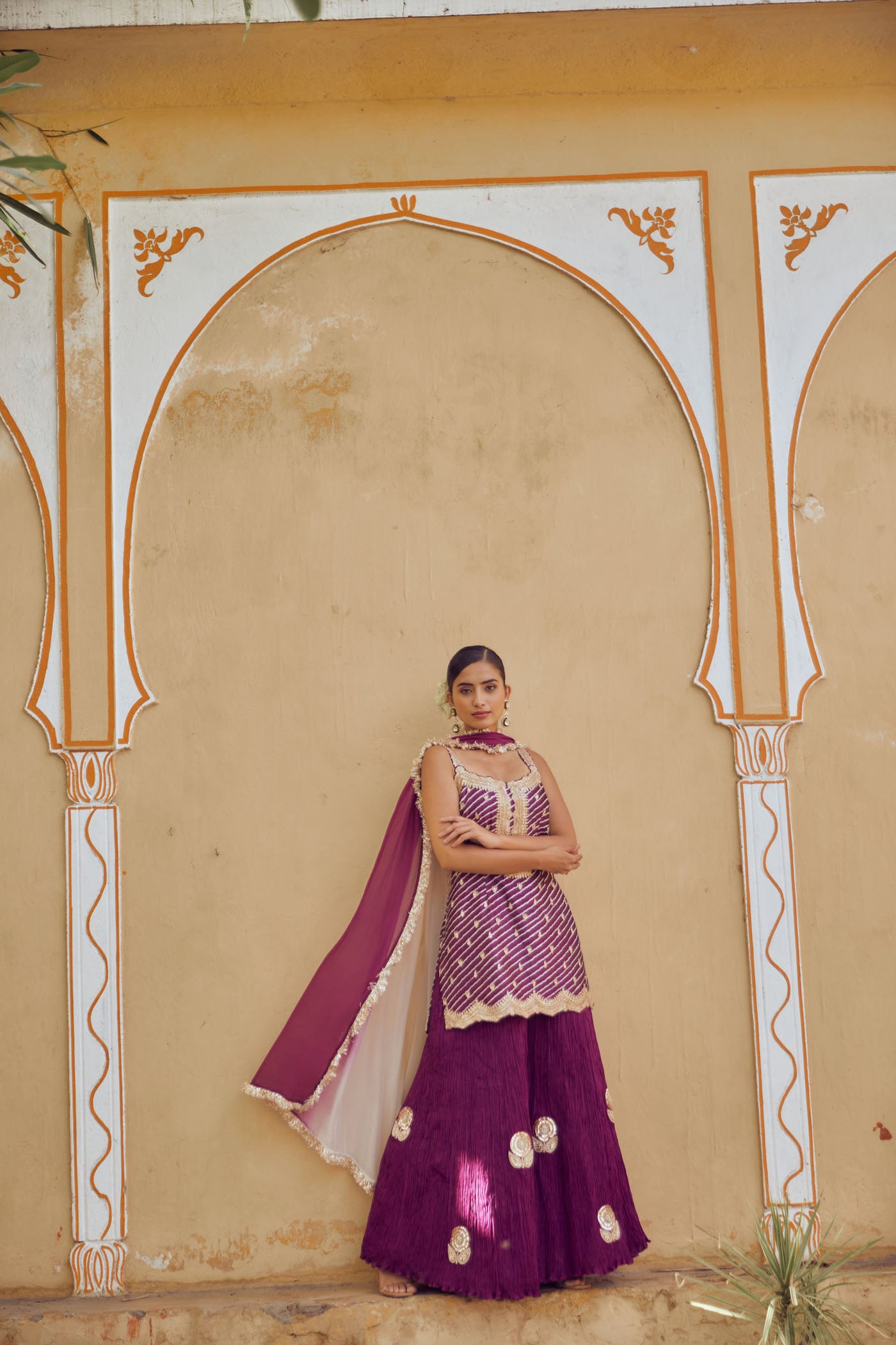 Purple Crushed Sharara Set