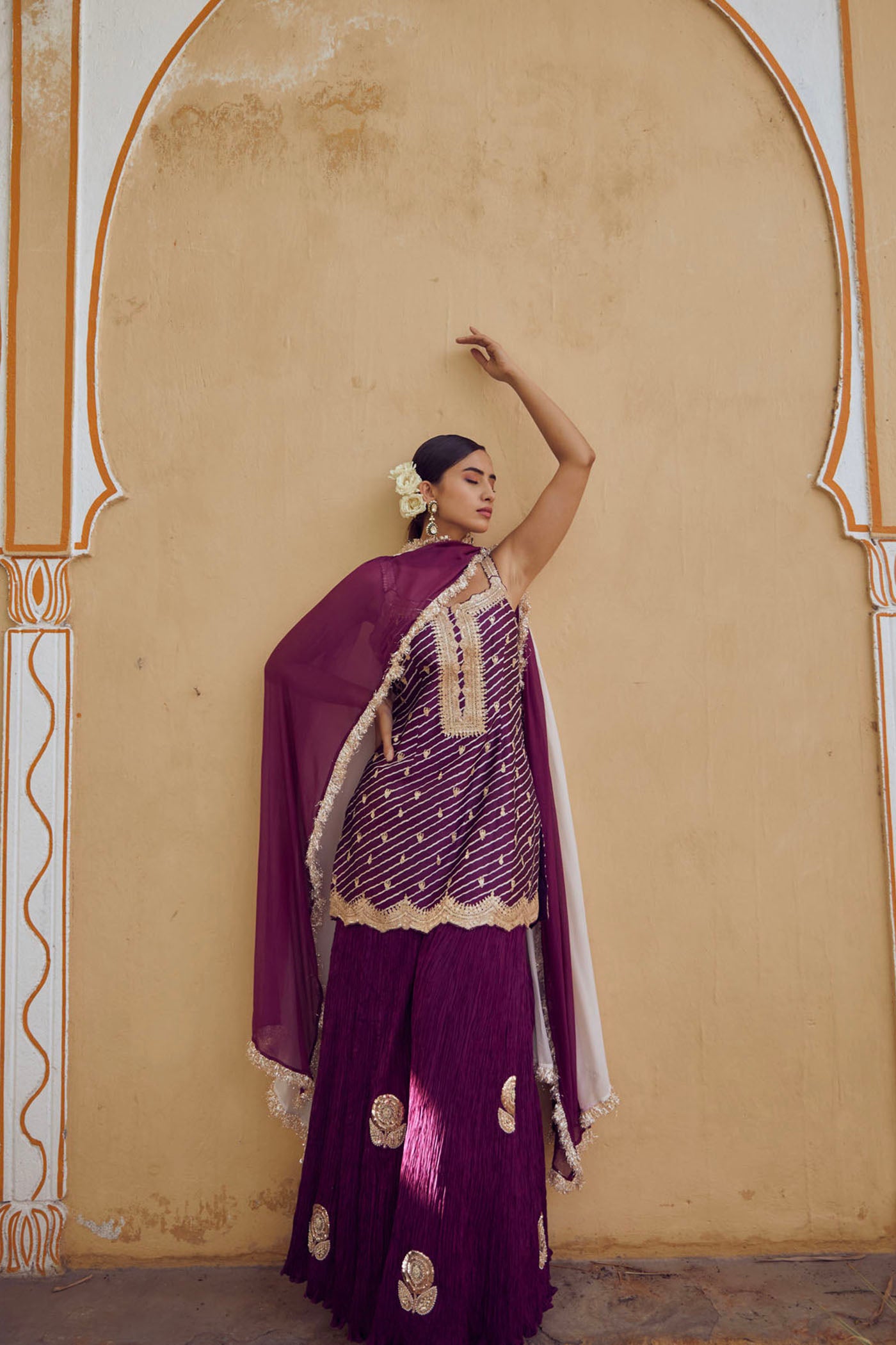 Purple Crushed Sharara Set
