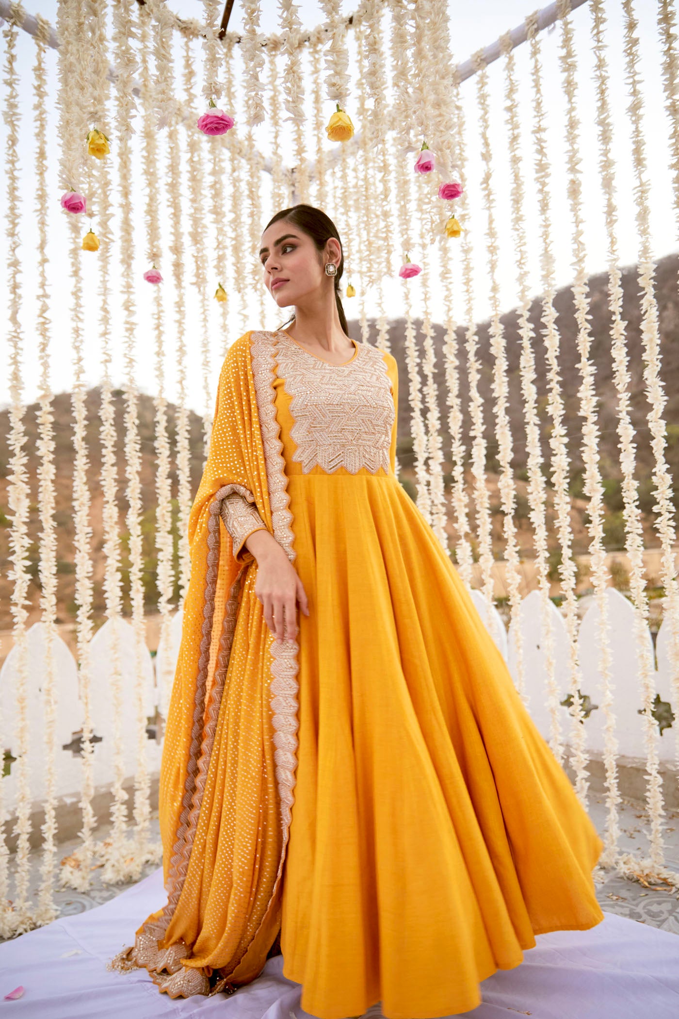 Mustard anarkali set