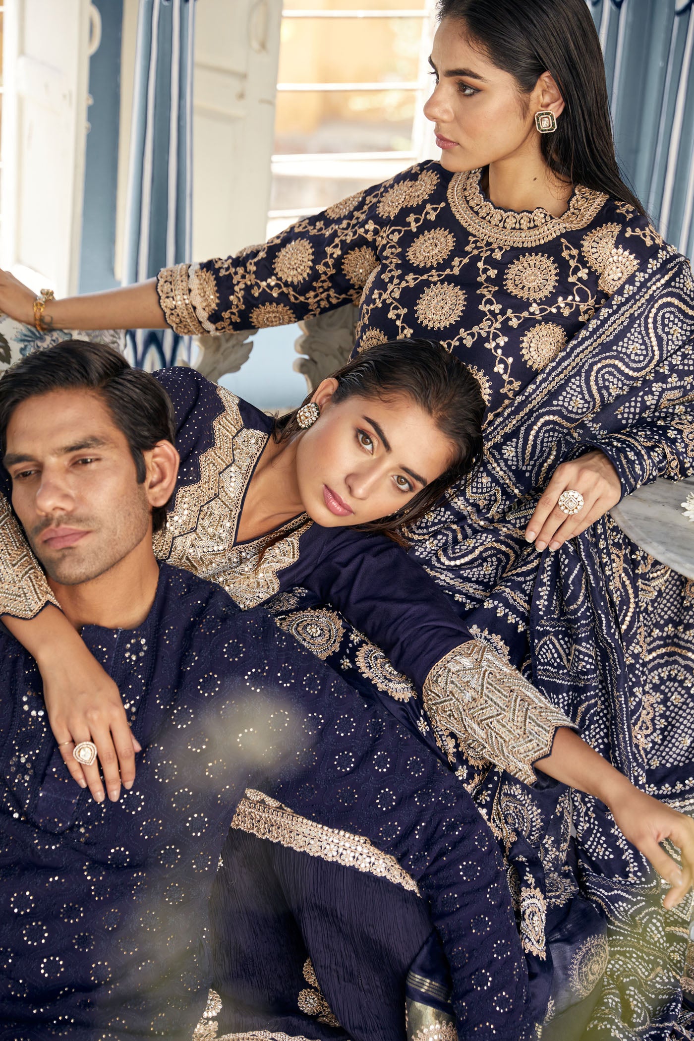 Navy Chikankari Kurta Set With Mukaish Work