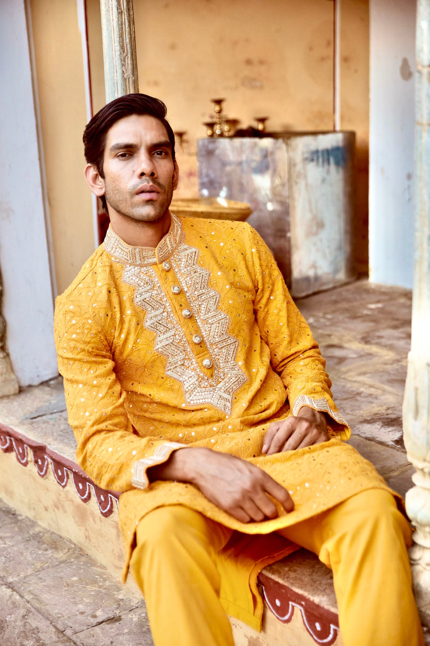 Mustard Chikankari Kurta Set