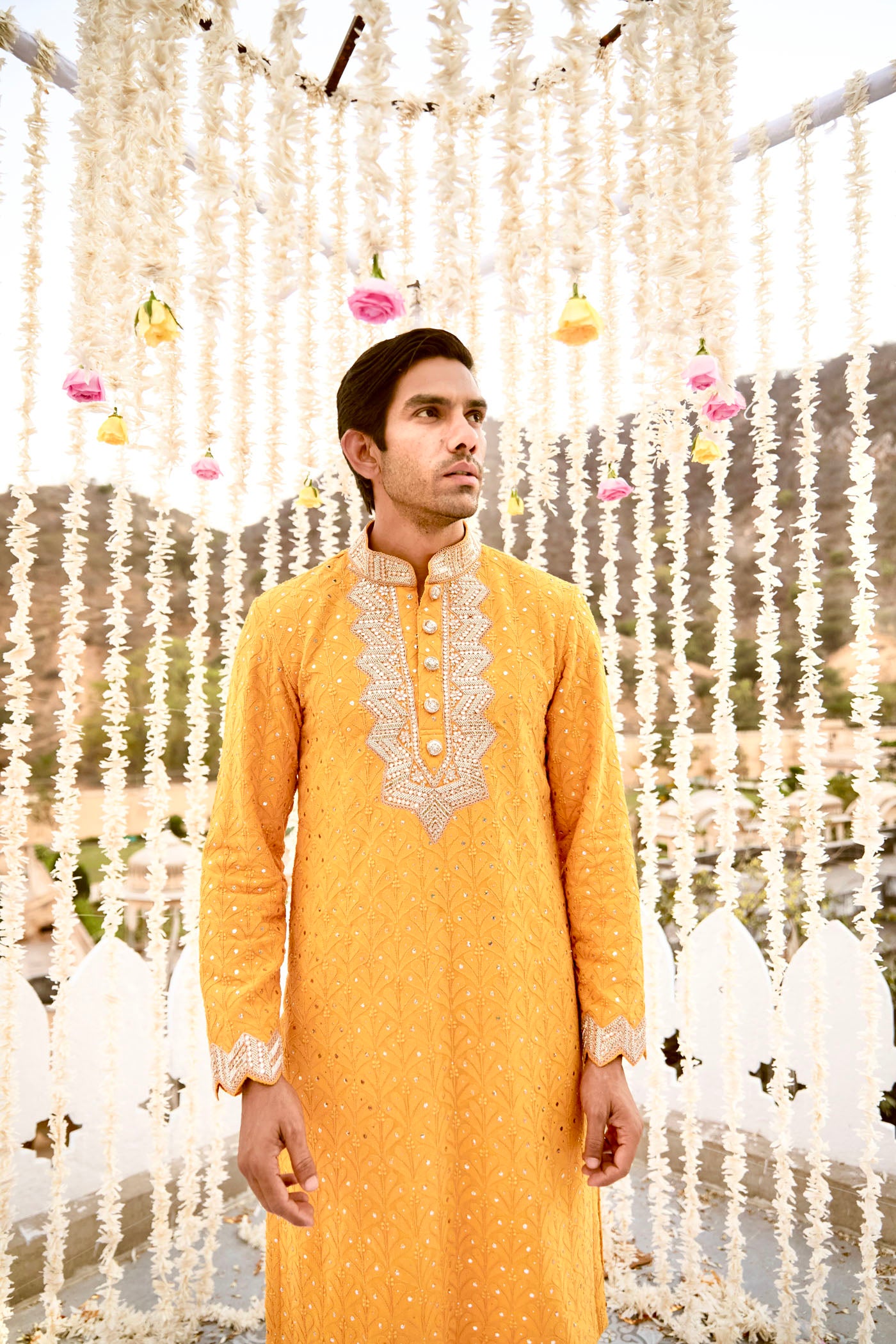 Mustard Chikankari Kurta Set
