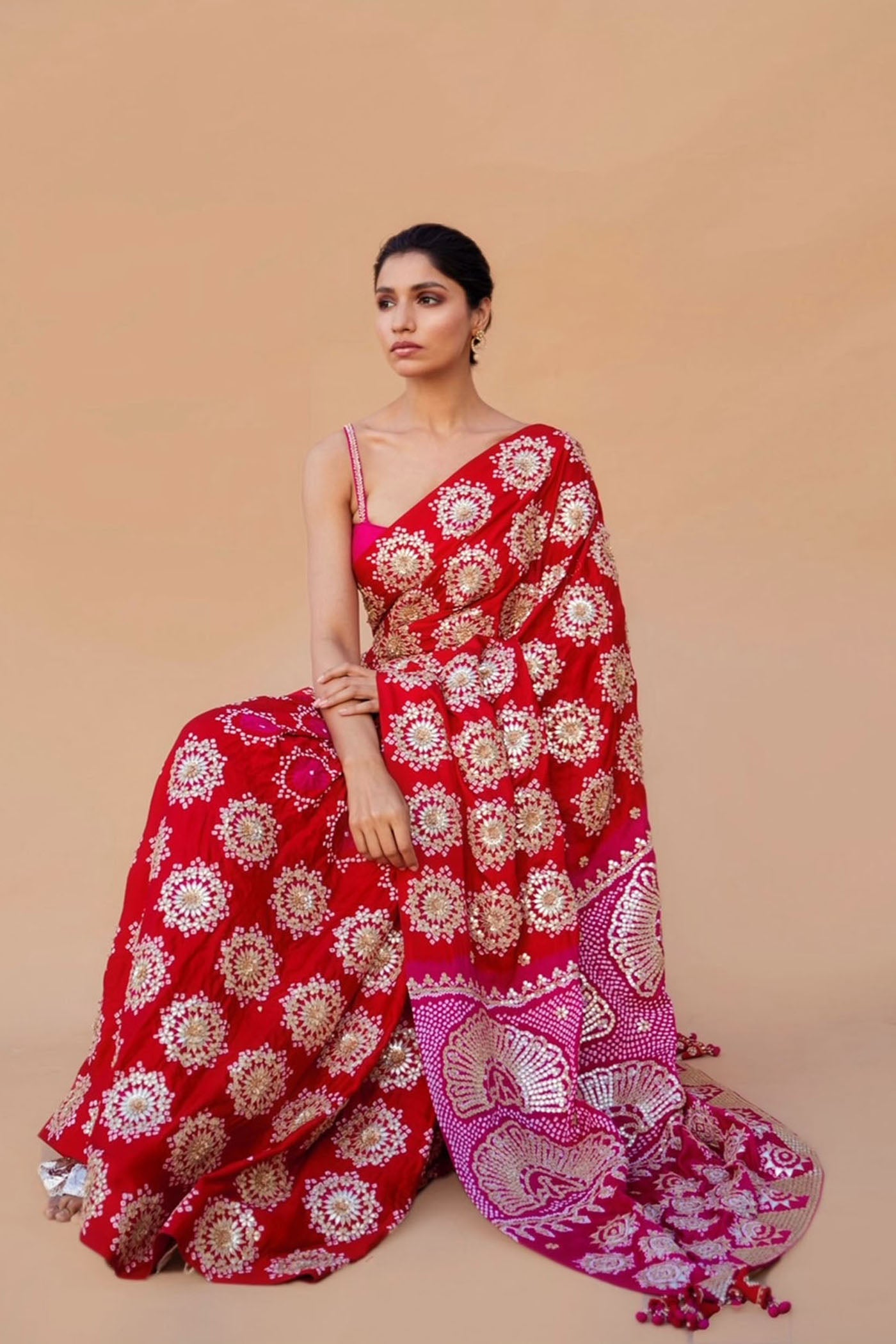Red Bandhani Saree