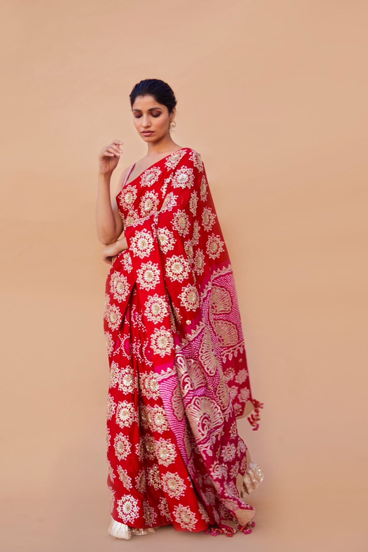 Red Bandhani Saree