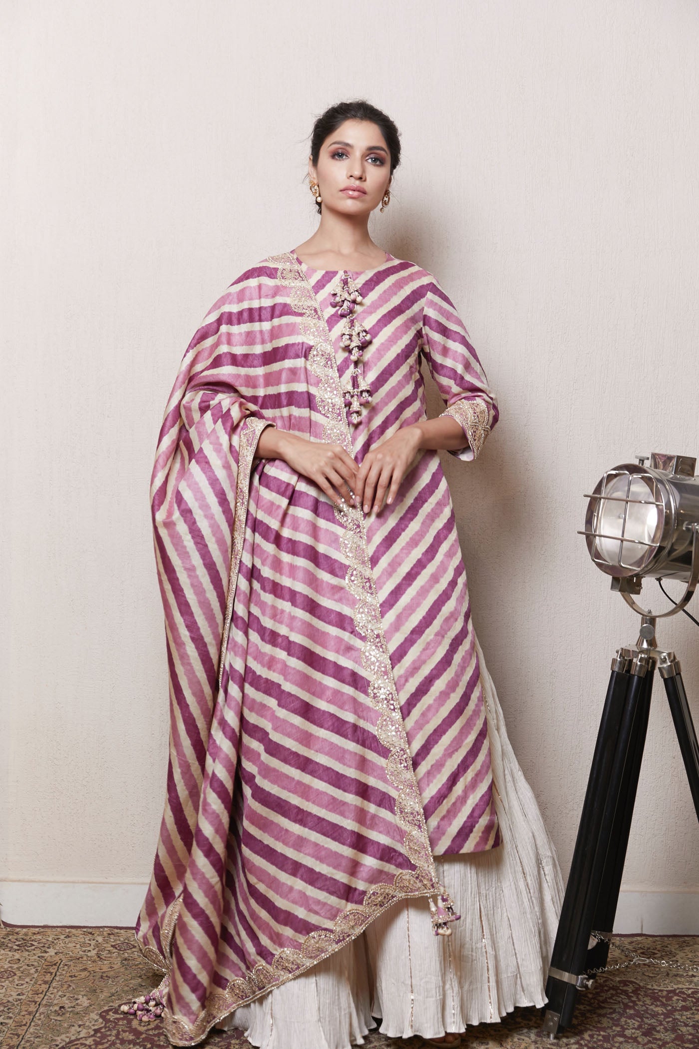 Purple leheriya kurta set