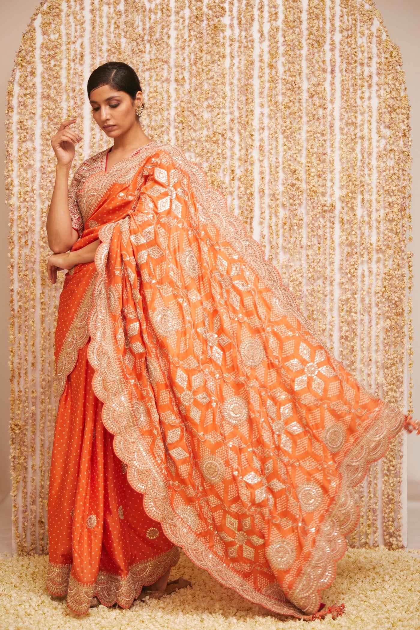 Orange Bandhani Saree set