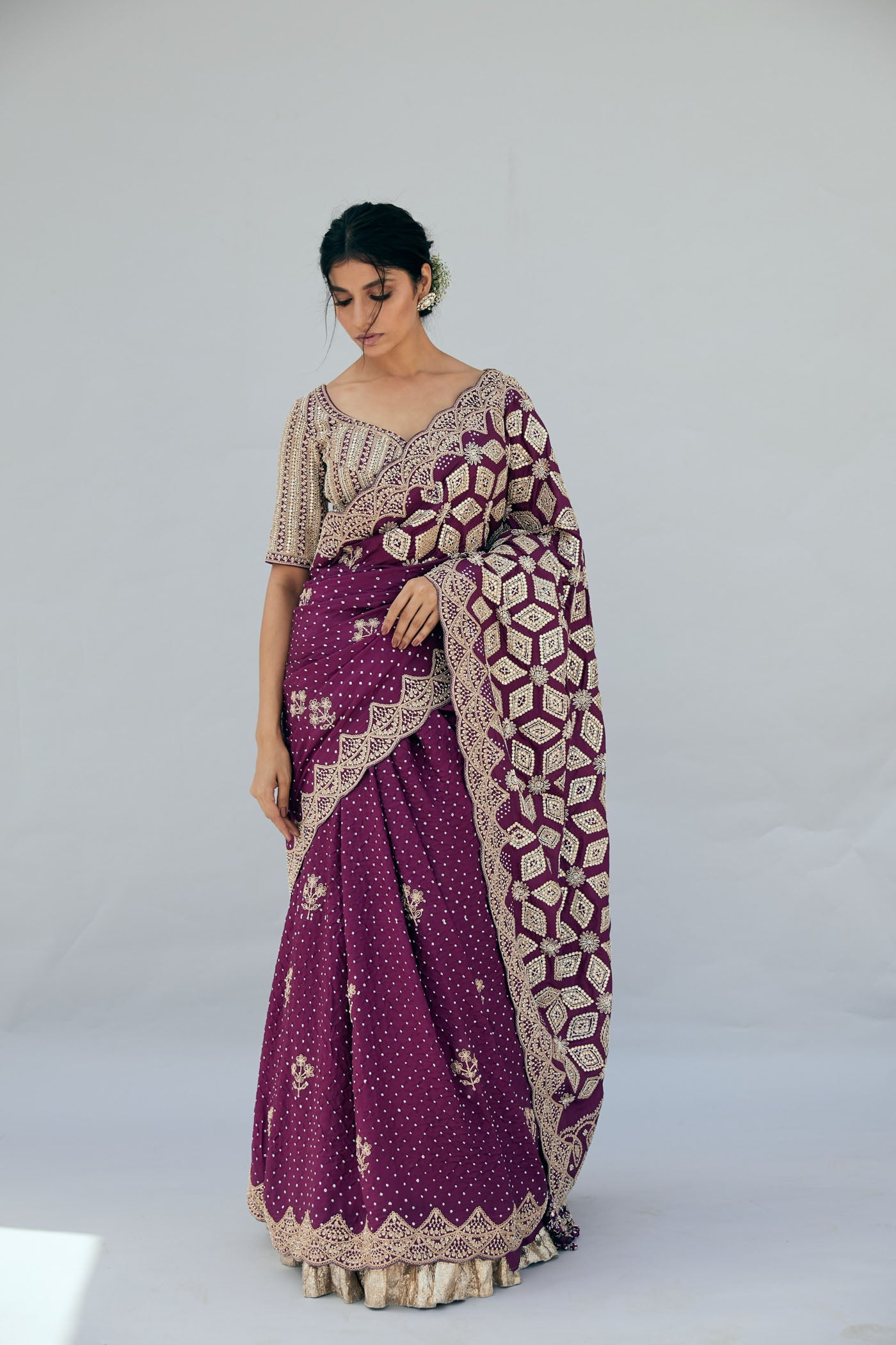 Plum Bandhani Saree