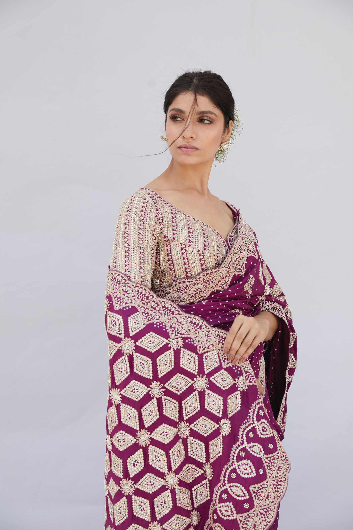 Plum Bandhani Saree