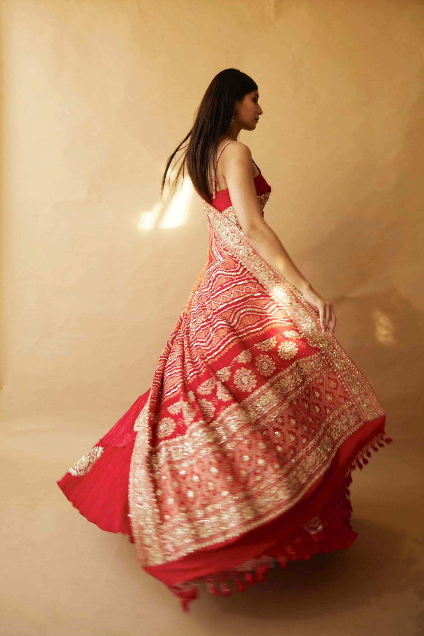 Red crush lehenga saree