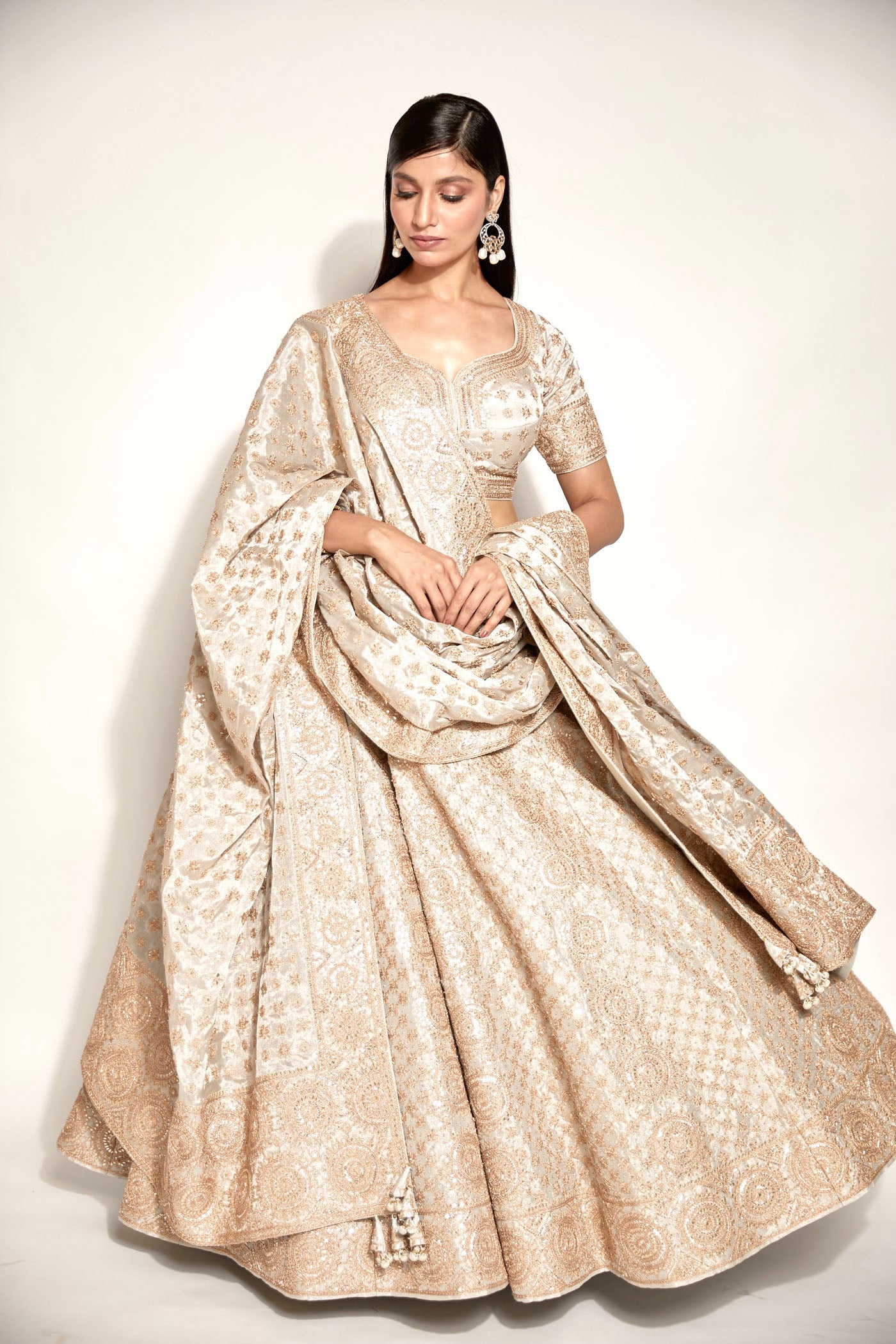 Silver Banarasi Lehenga Set