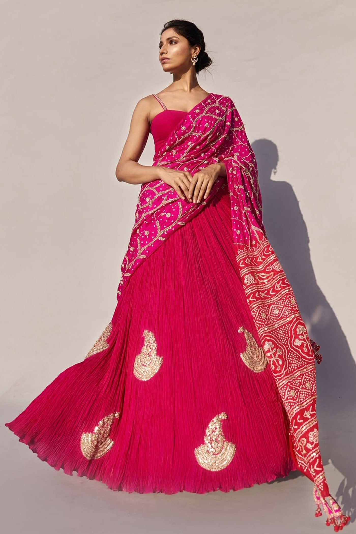 Fuchsia pink lehenga saree