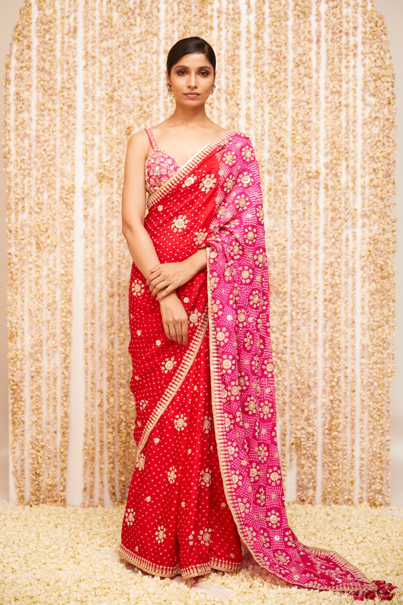 Red bandhani saree