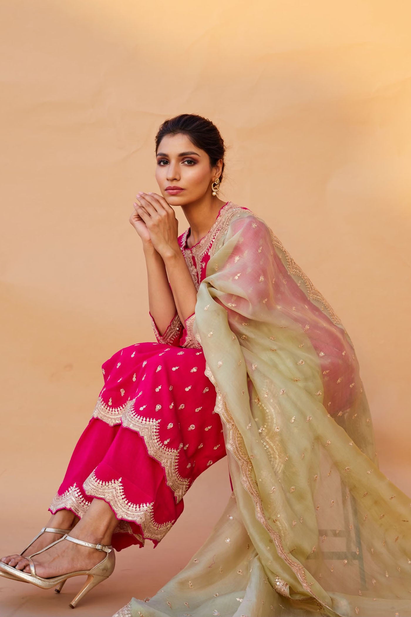 Bright Pink Embroidered Kurta Set