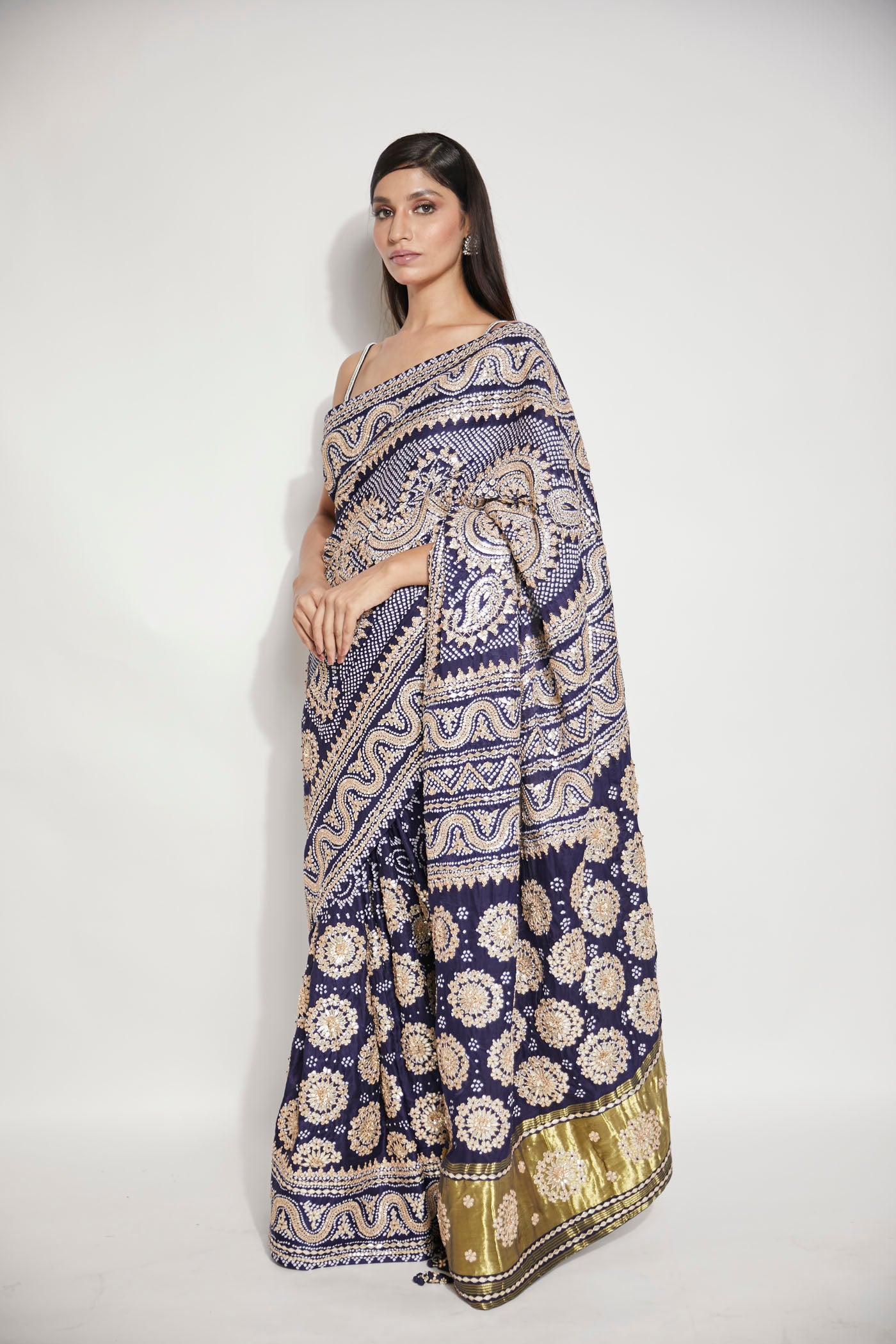 Navy blue bandhni saree