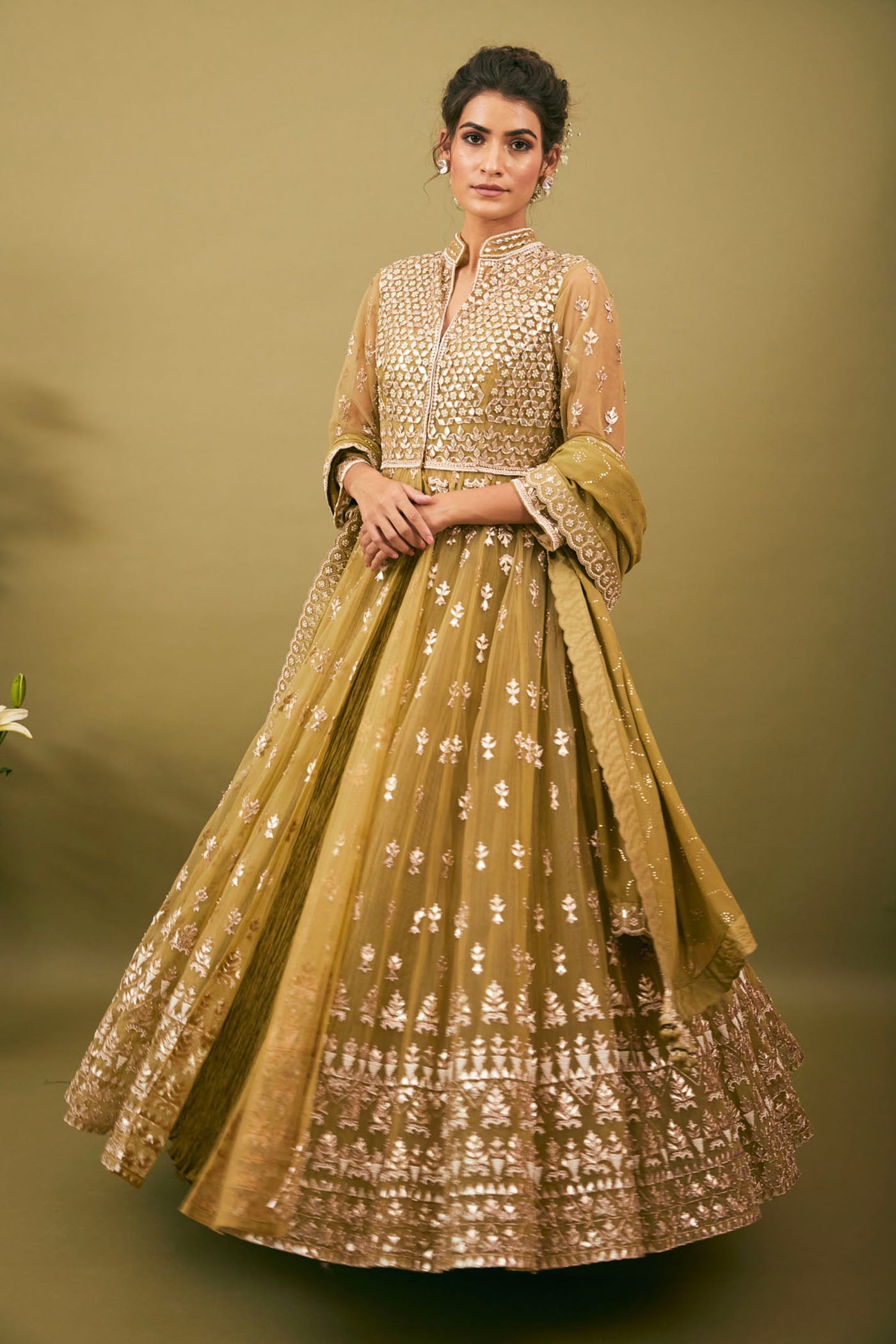 Olive green anarkali set