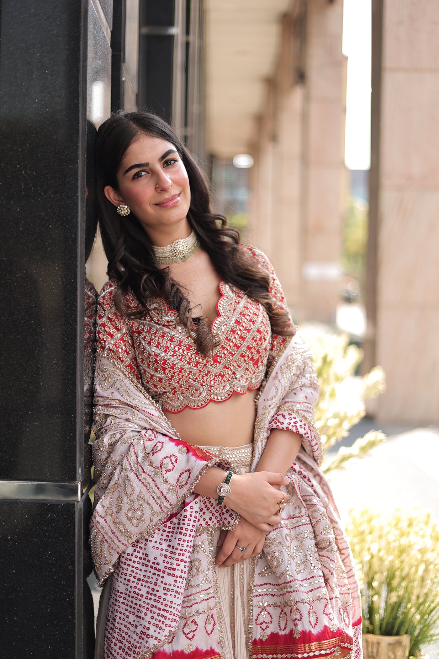 Off-White Crushed Cotton Lehenga Set