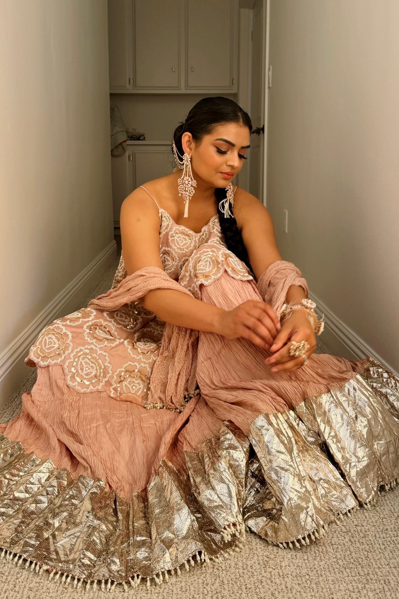 Onion Pink Silk Sharara Set