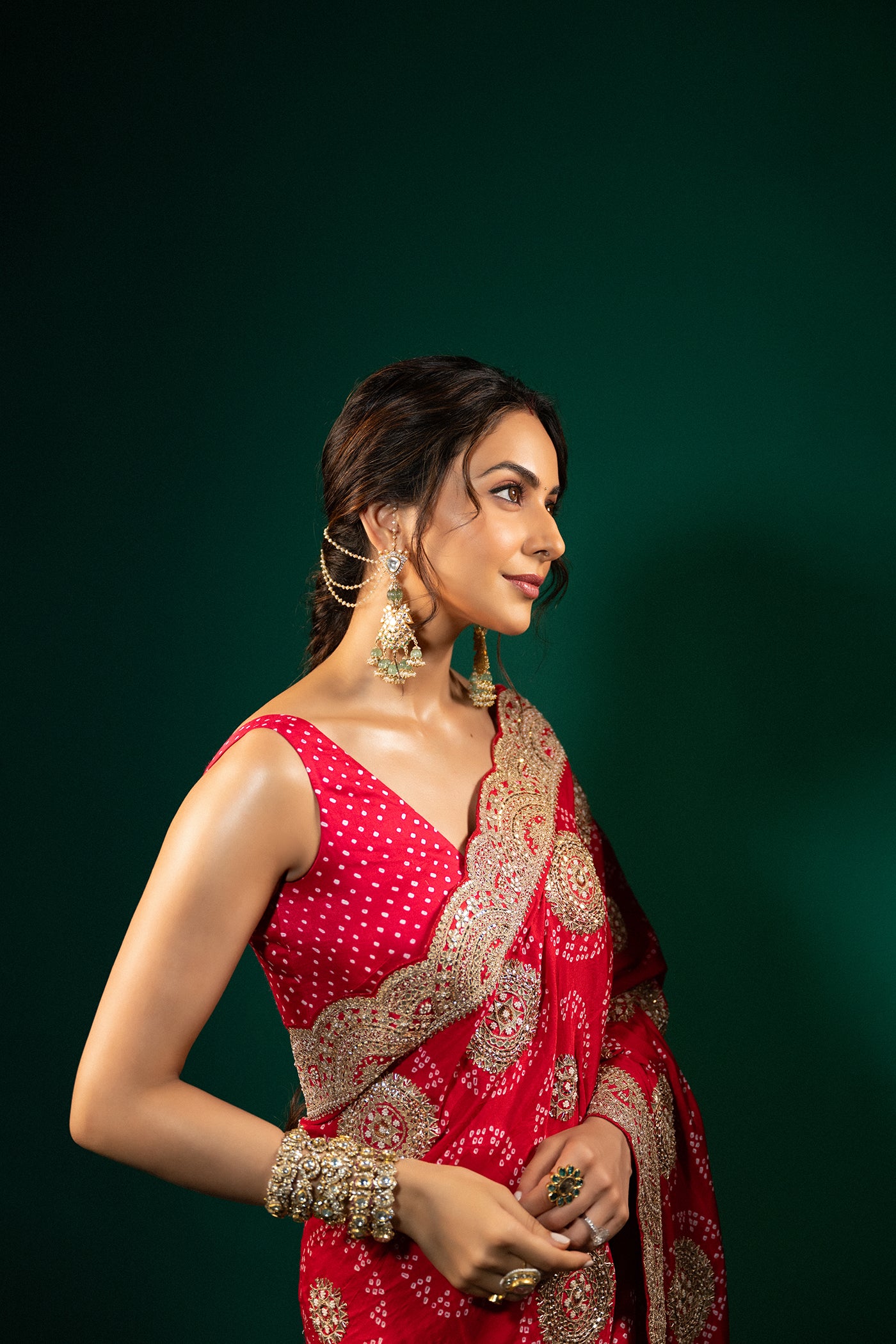 RED GAJJI SILK BANDHANI SAREE SET