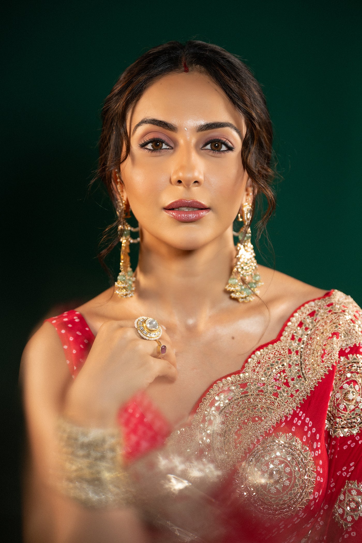 RED GAJJI SILK BANDHANI SAREE SET