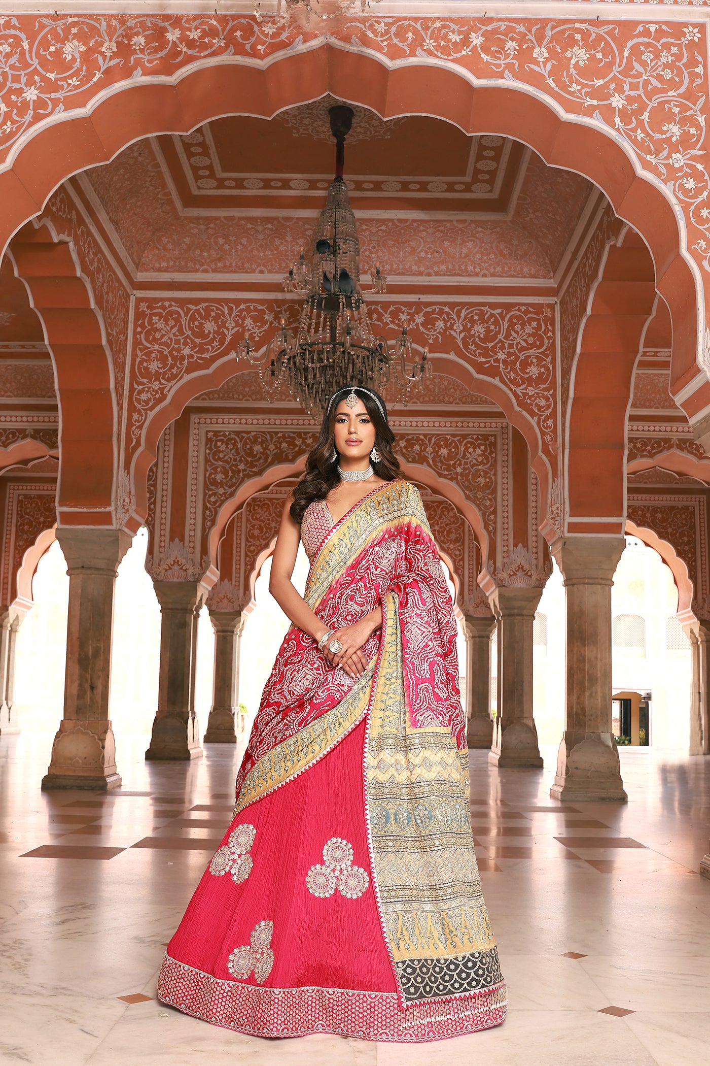 Red Crushed Lehenga Set