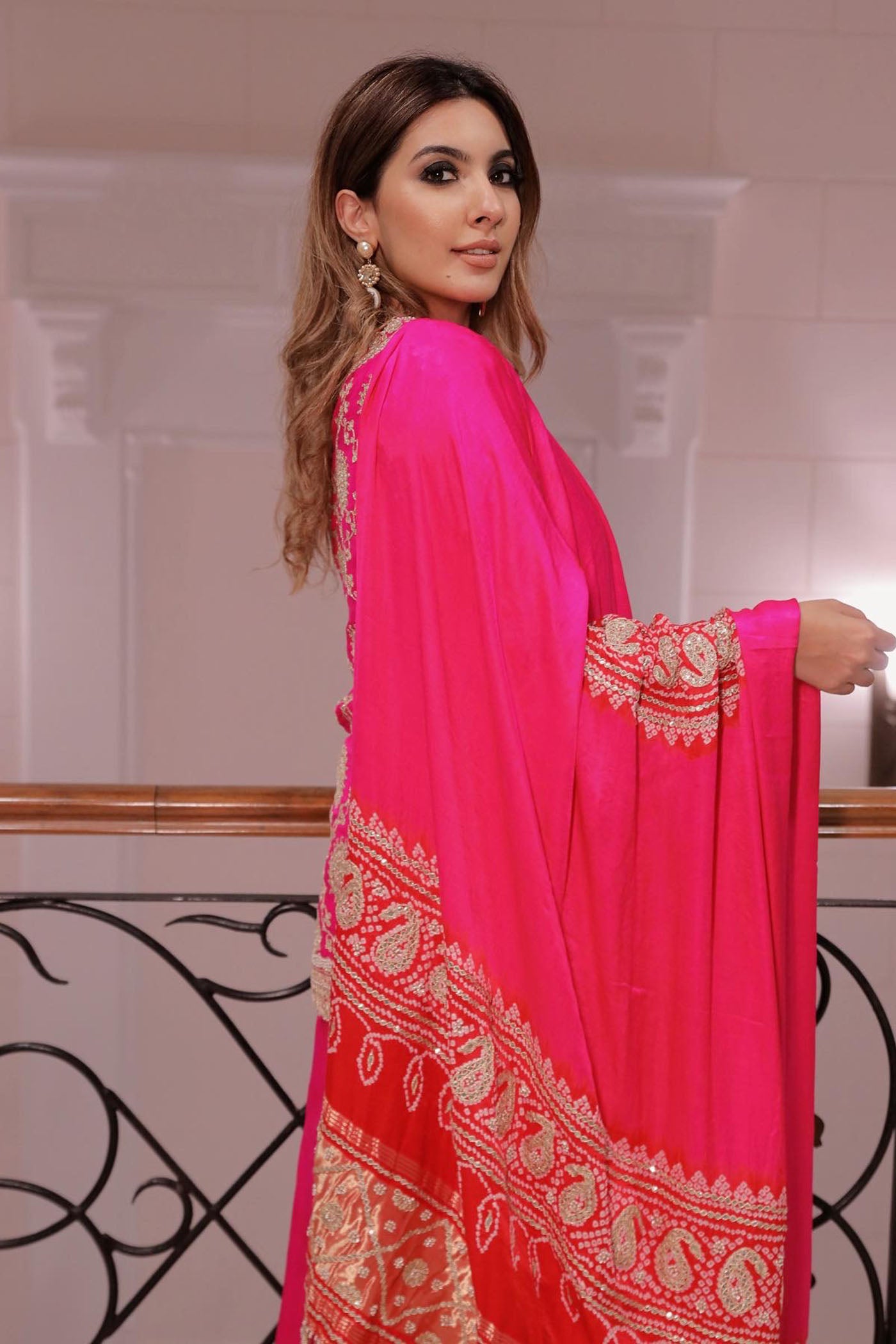 Hot Pink Embroidered Kurta Sharara Set