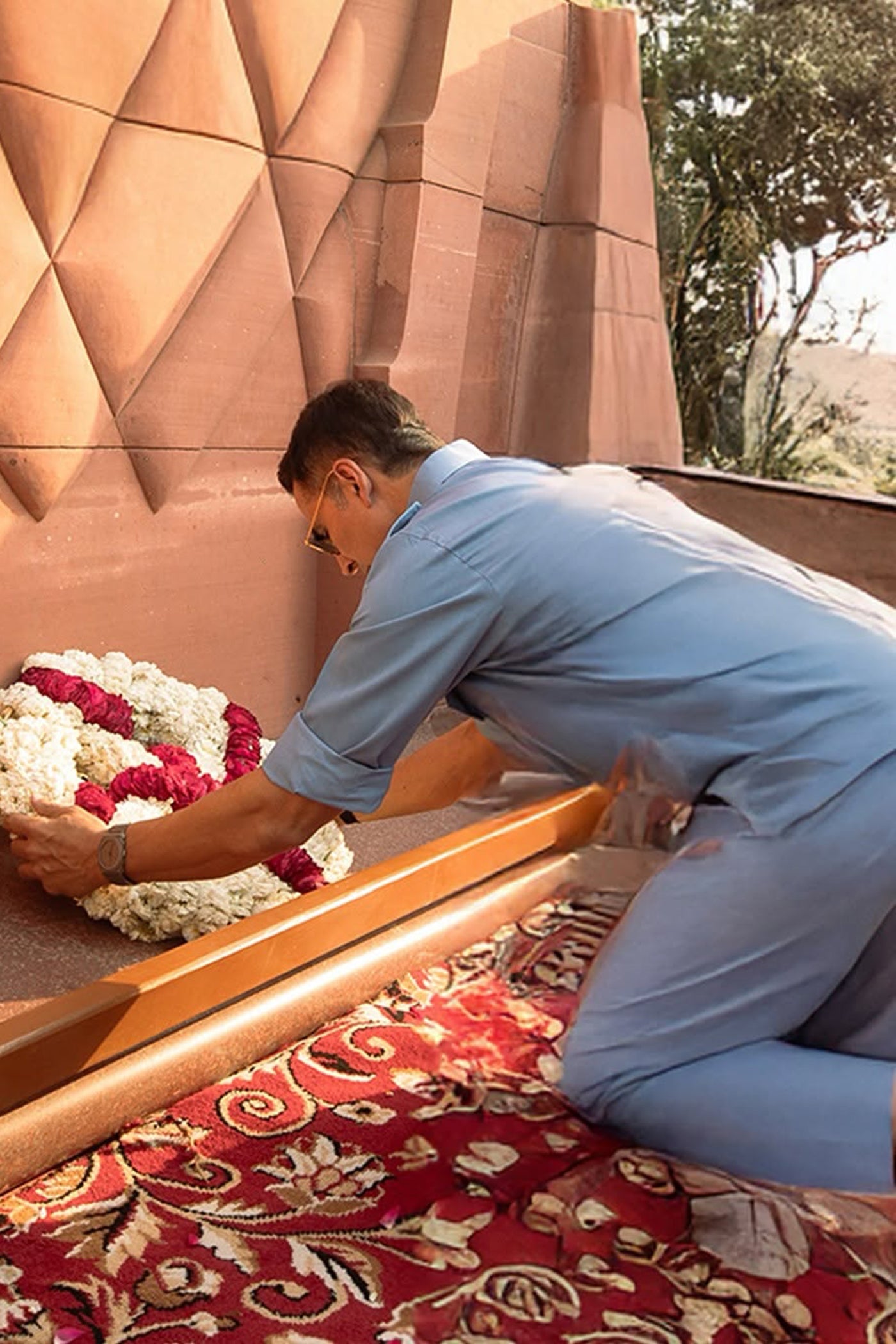 ICE BLUE DUPION SILK PATHANI KURTA SET