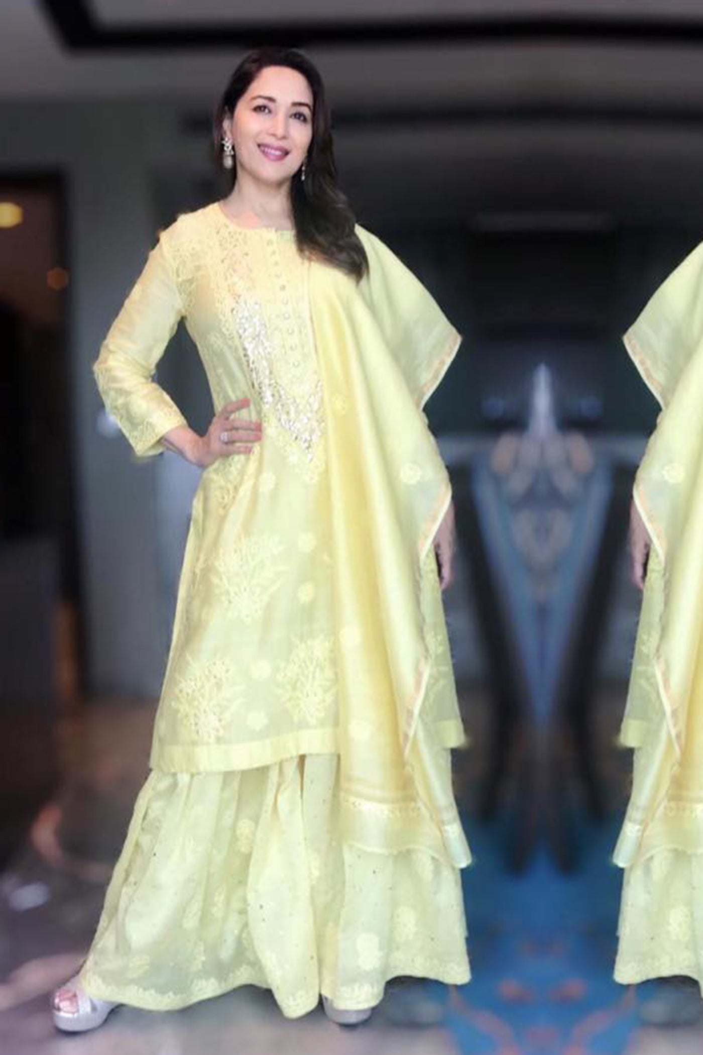 Yellow silk crush lehenga set with bandhani dupatta